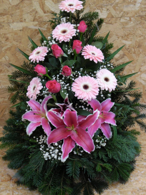Koszorú - Rózsaszín vegyes dekoratív tűzött koszorú