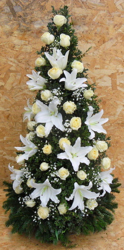 Koszorú - Fehér rózsás fehér liliomos gyertya