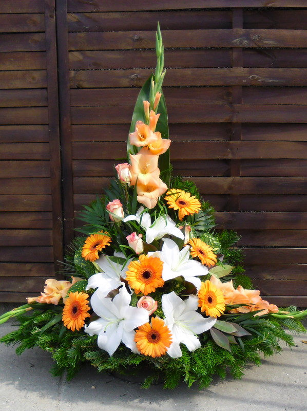 Koszorú - Narancs fehér dekor koszorú