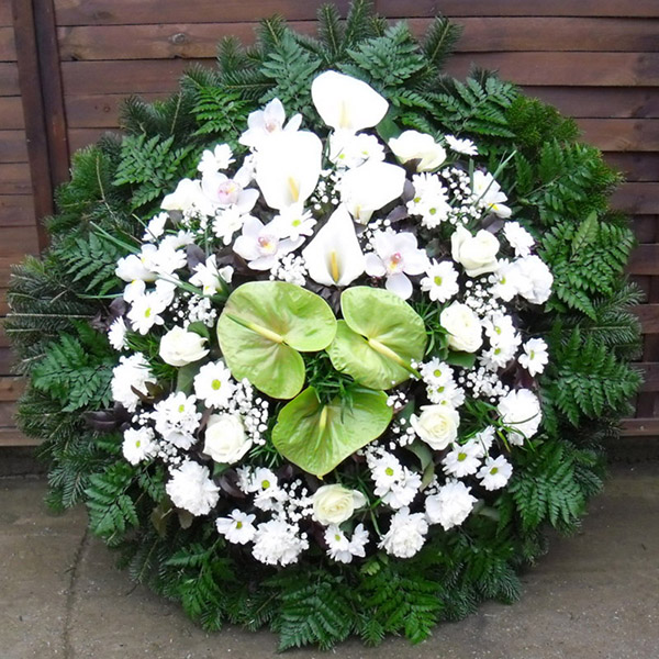 Koszorú - Zöld antórium közepű fehér álló