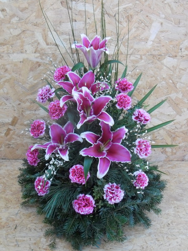 Koszorú - Rózsaszín király liliomos dekor koszorú